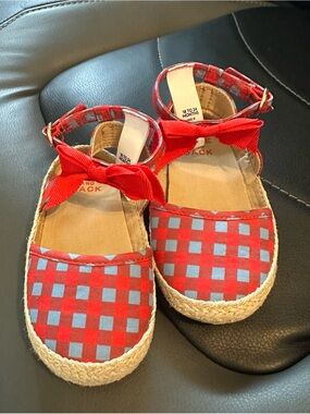 SZ 18-24 mos Janie and Jack Red and Light Blue Plaid Espadrille Sandals with Bow